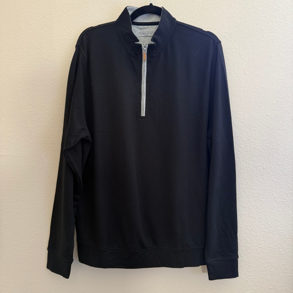 Collars & Co Mens Large Black Quarter Zip Pullover Cotton Modal Blend NWT
